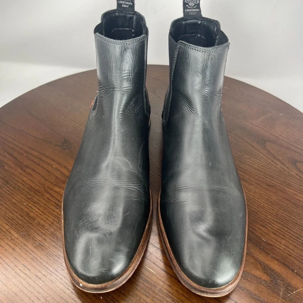 Superdry Meteor Boots Men's 8 Black Leather Chelsea Plain Toe Dress Moto Pull On